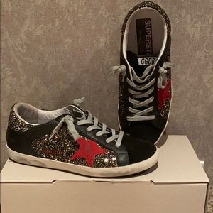 Golden Goose Glitter , Red Star, Black Suede